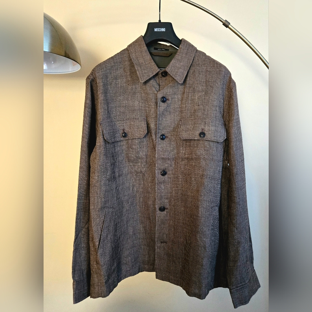 NWT TODD SNYDER Linen/Silk Brown Textured Tailored Shirt Jacket Size:XL